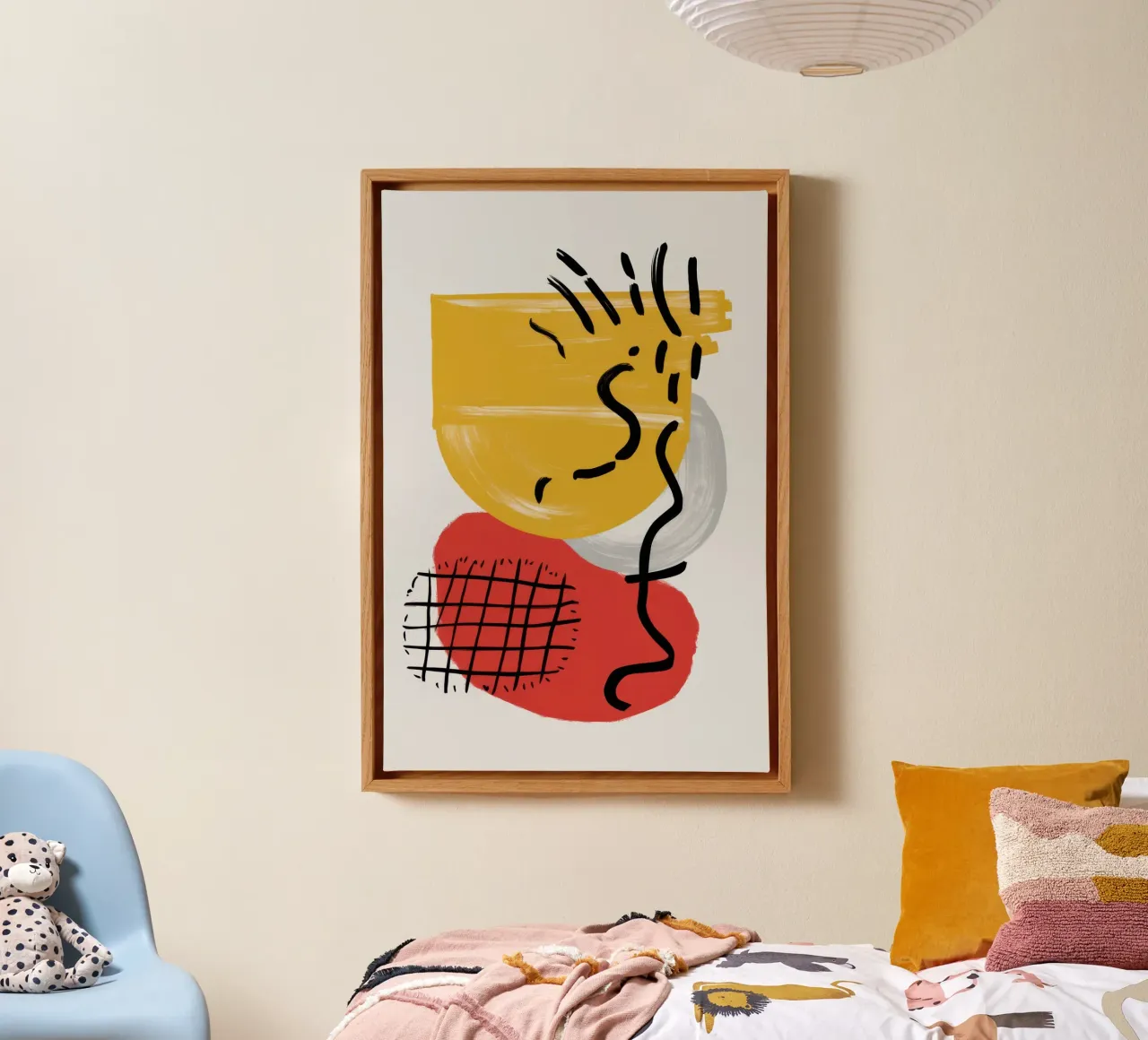 Krabbel abstract gezicht canvas met Baklijst van Irish Strokes