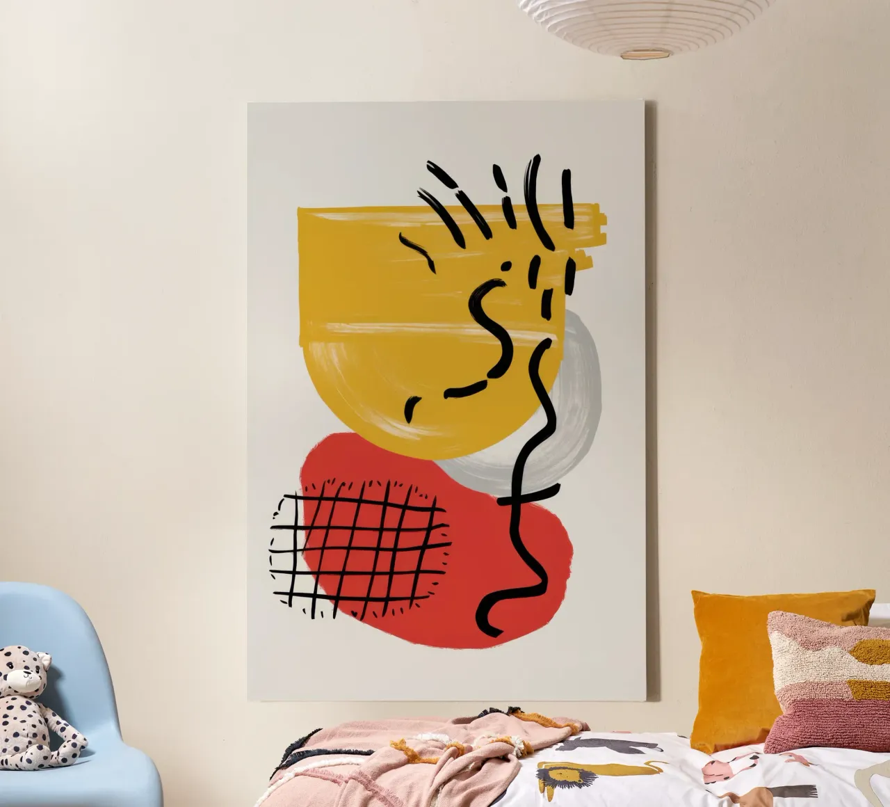 Krabbel abstract gezicht canvas met Baklijst van Irish Strokes