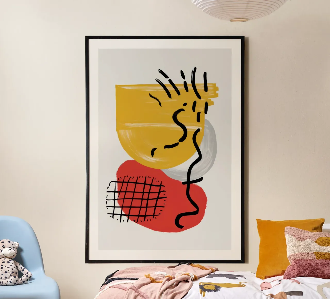 Scribble Abstraktes Gesicht Poster mit Holzrahmen von Irish Strokes