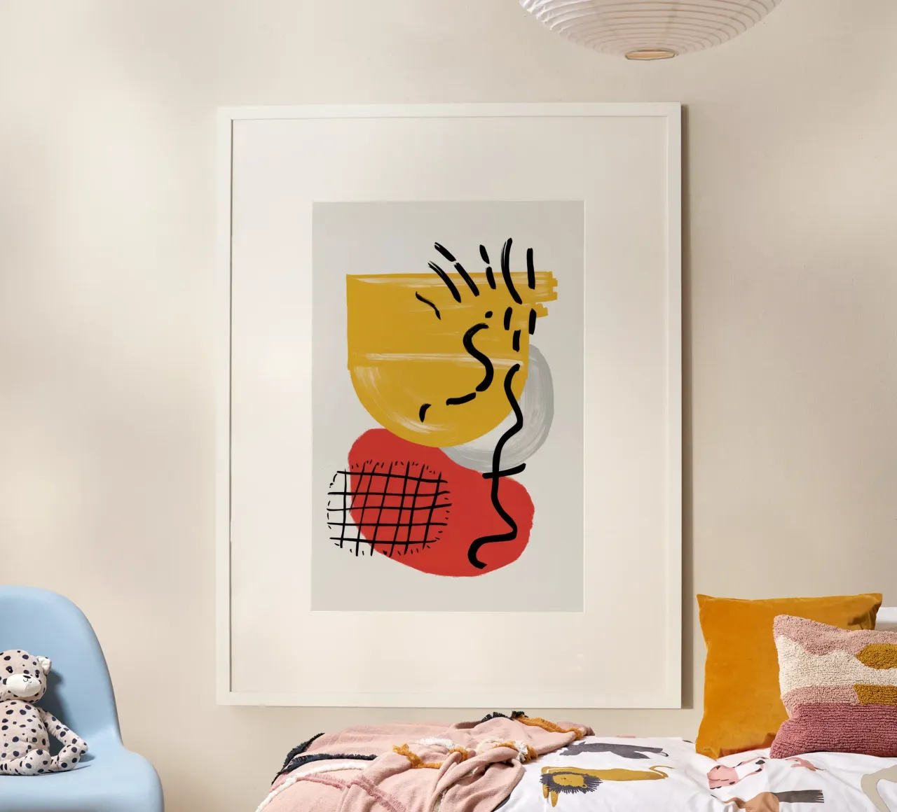 Scribble Abstraktes Gesicht Poster mit Holzrahmen von Irish Strokes