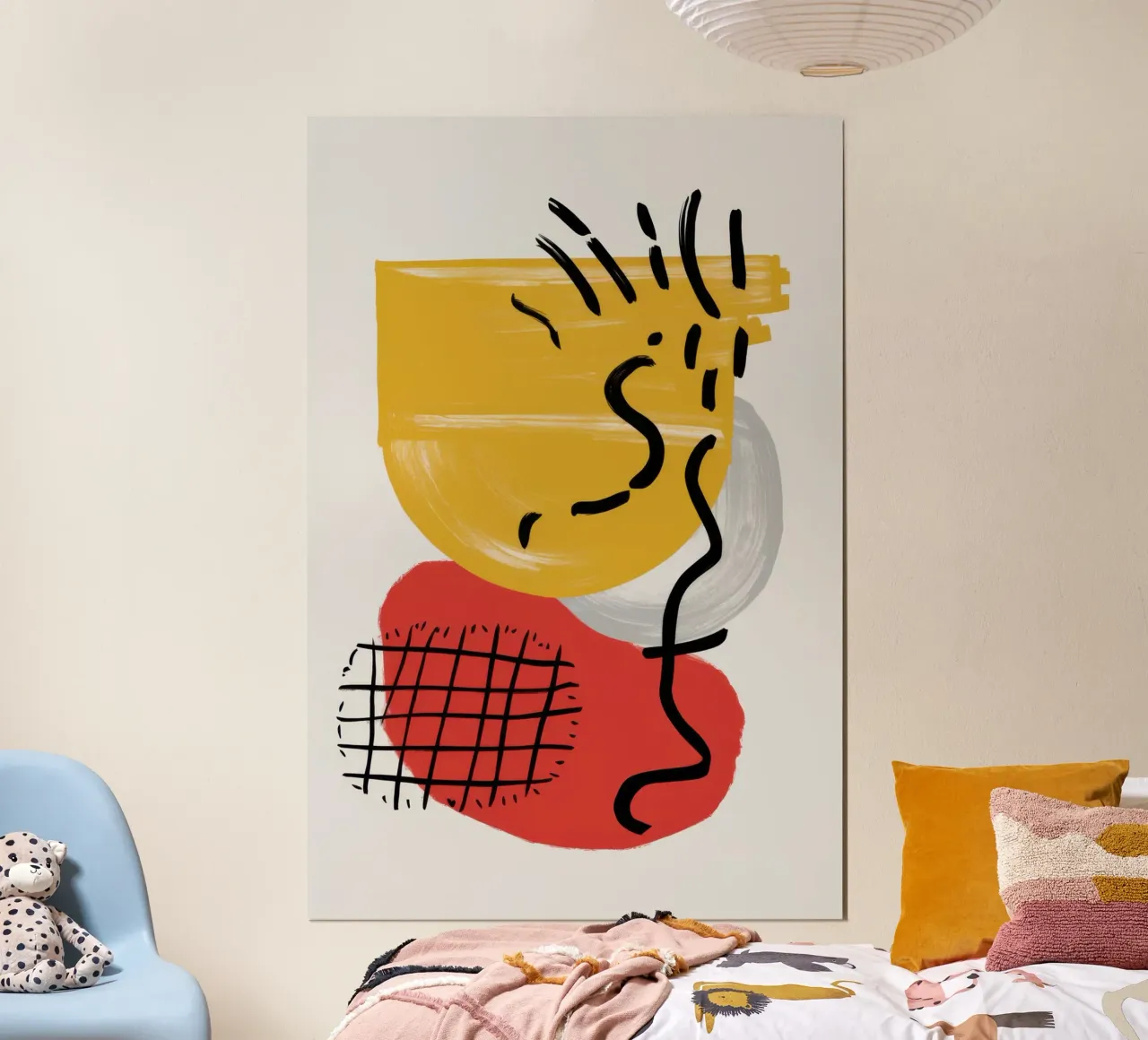 Scribble Abstraktes Gesicht Poster mit Holzrahmen von Irish Strokes