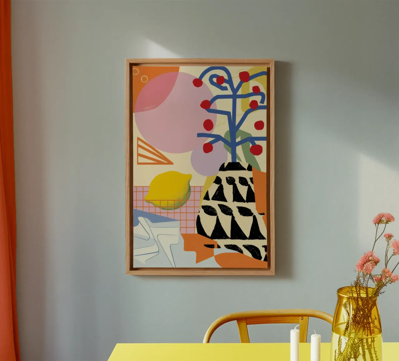 Lemon and Checkers canvas with Floater frame by Irish Strokes