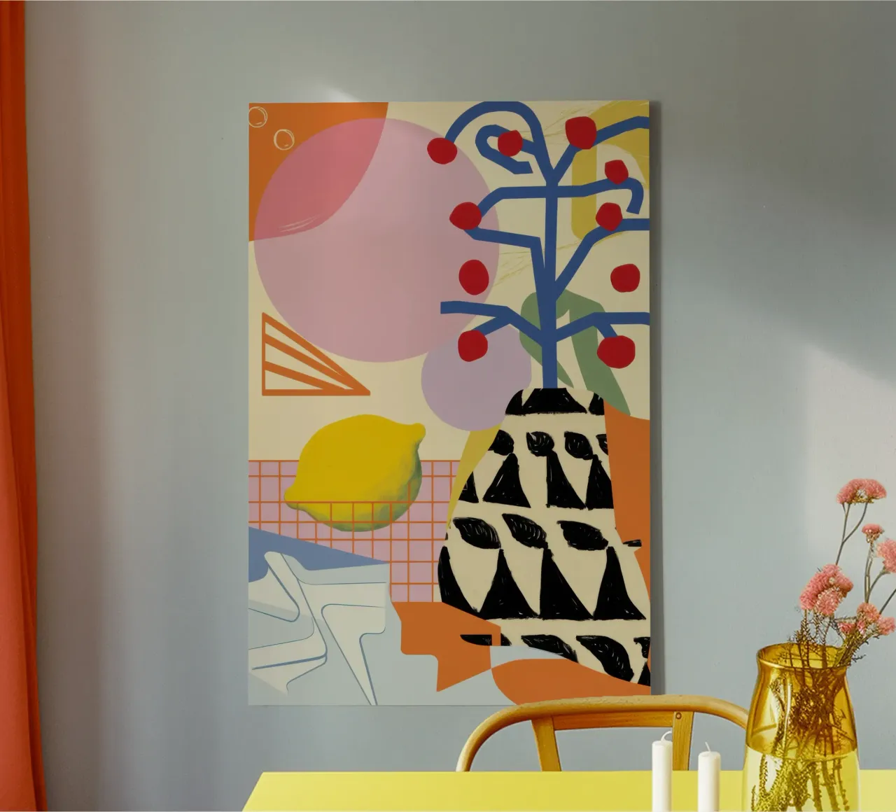 Lemon and Checkers canvas with Floater frame by Irish Strokes