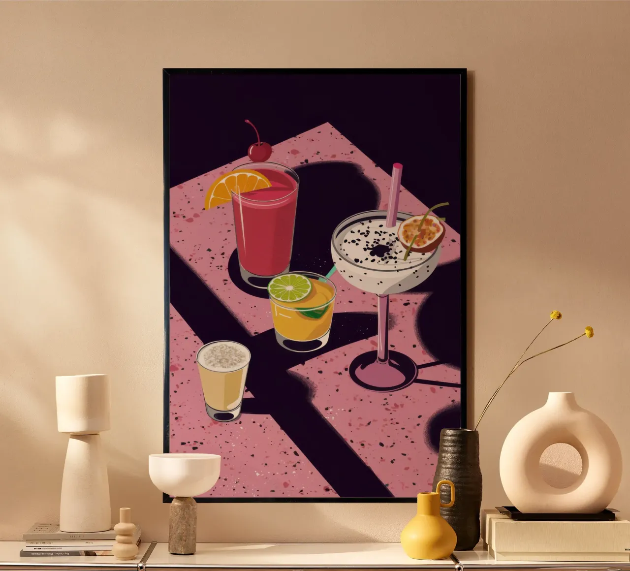 Terrazzo Table Cocktails poster con telaio in alluminio da Luna Aura