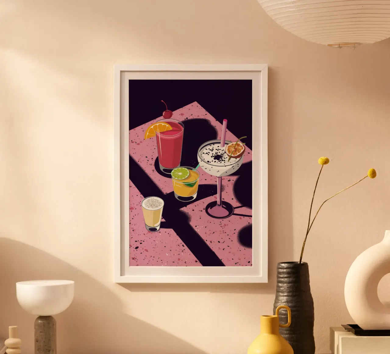 Terrazzo Table Cocktails poster con telaio in alluminio da Luna Aura
