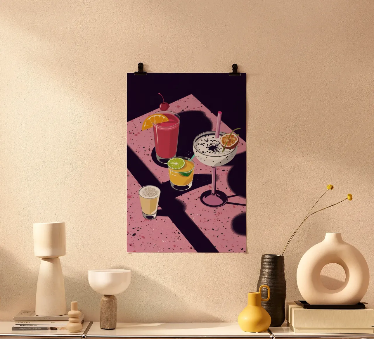 Terrazzo Table Cocktails poster con telaio in alluminio da Luna Aura