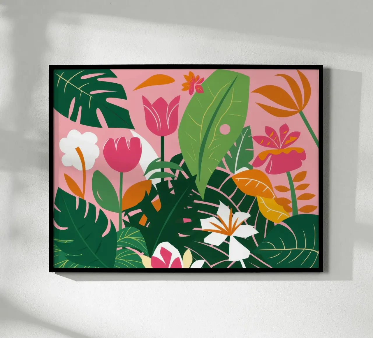 Rosa tropicale lussureggiante poster con telaio in alluminio da Irish Strokes