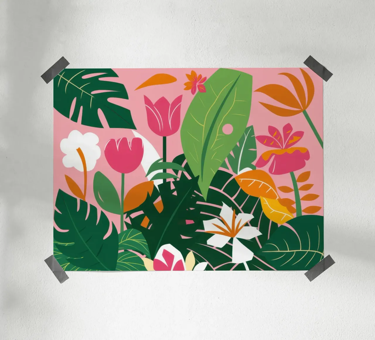 Rosa tropicale lussureggiante poster con telaio in alluminio da Irish Strokes