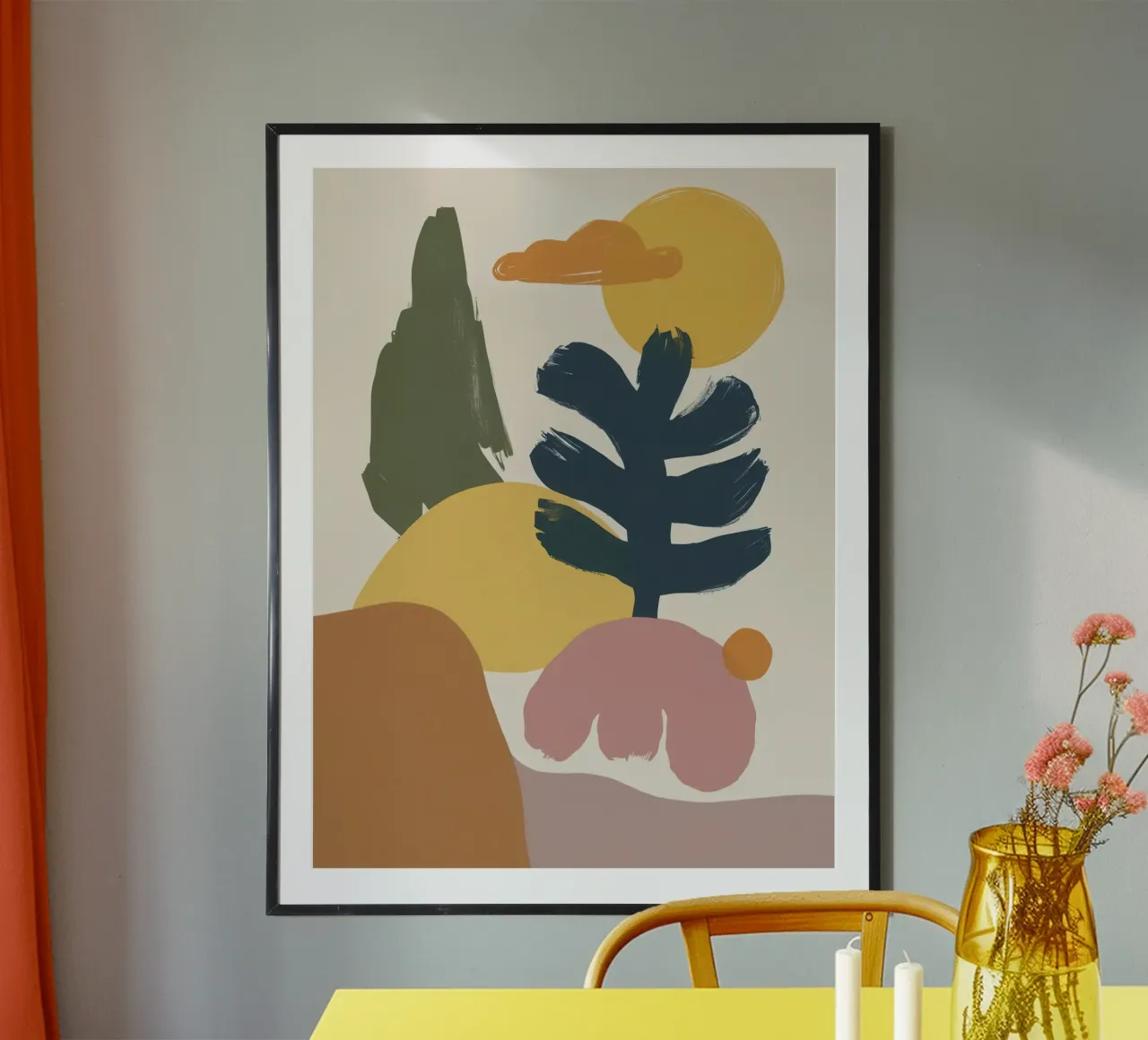 Forme di paesaggio botanico poster con telaio in legno da Luna Aura
