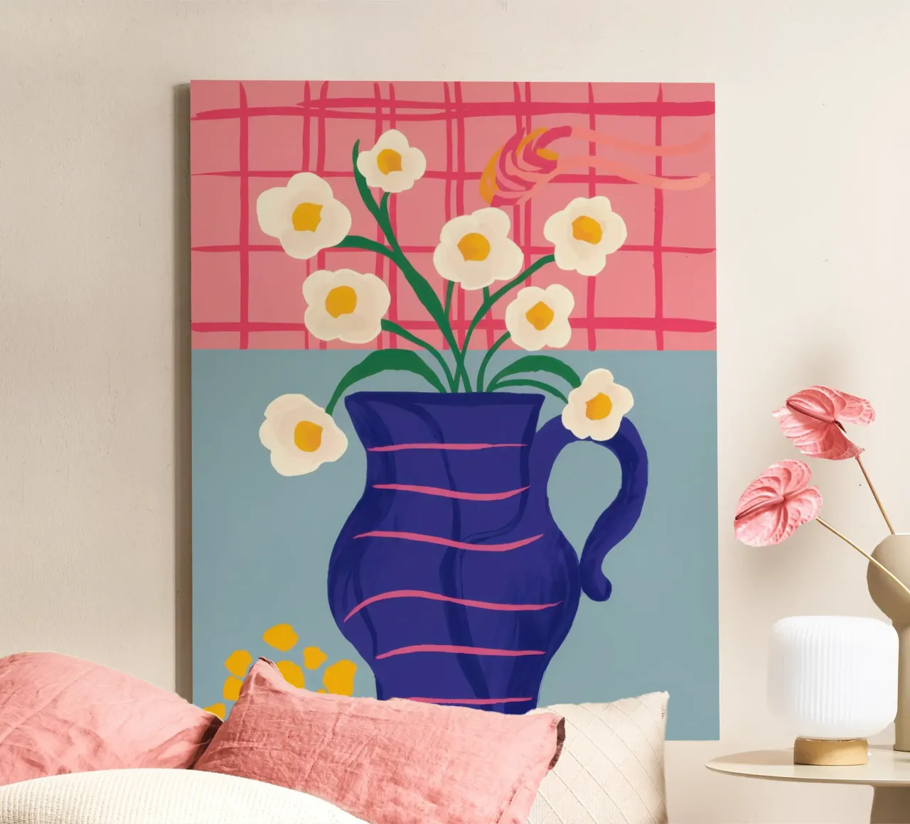 Fiori in un vaso blu tela con Cornice a cassetta da Luna Aura