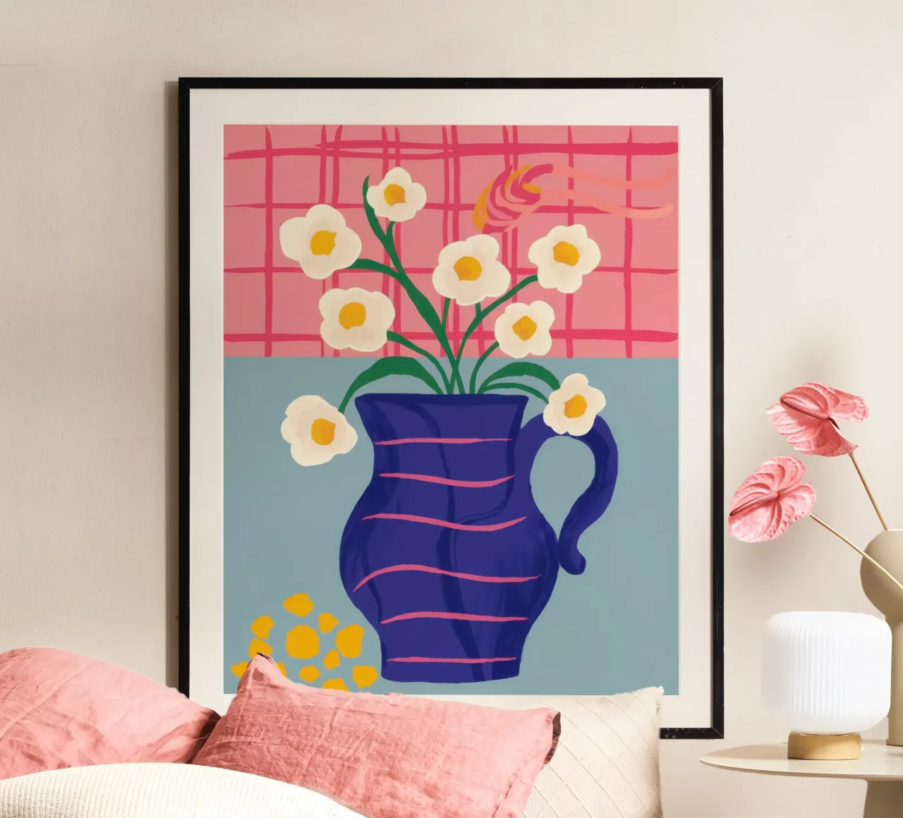 Fiori in un vaso blu poster con telaio in plastica da Luna Aura