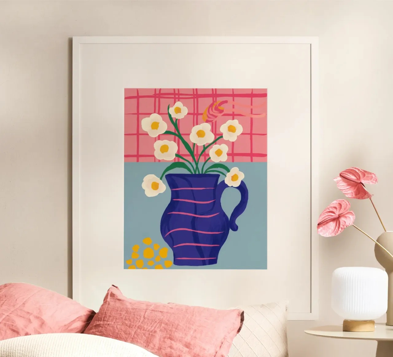 Fiori in un vaso blu poster con telaio in plastica da Luna Aura