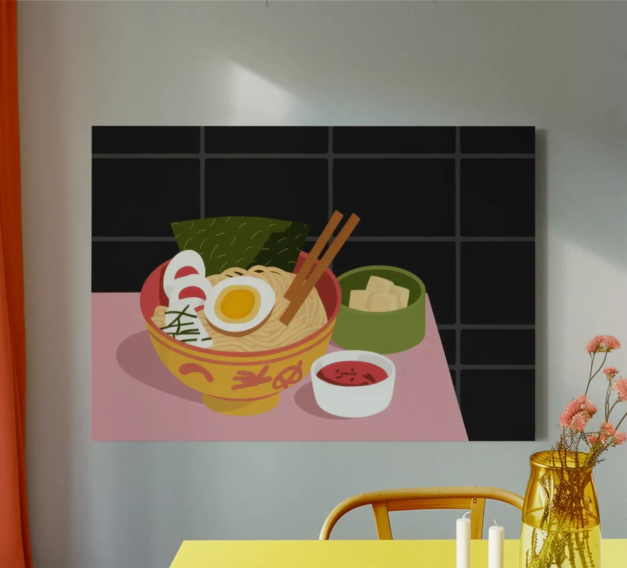 Un acogedor cuenco de ramen lienzo con Marco flotante de Luna Aura