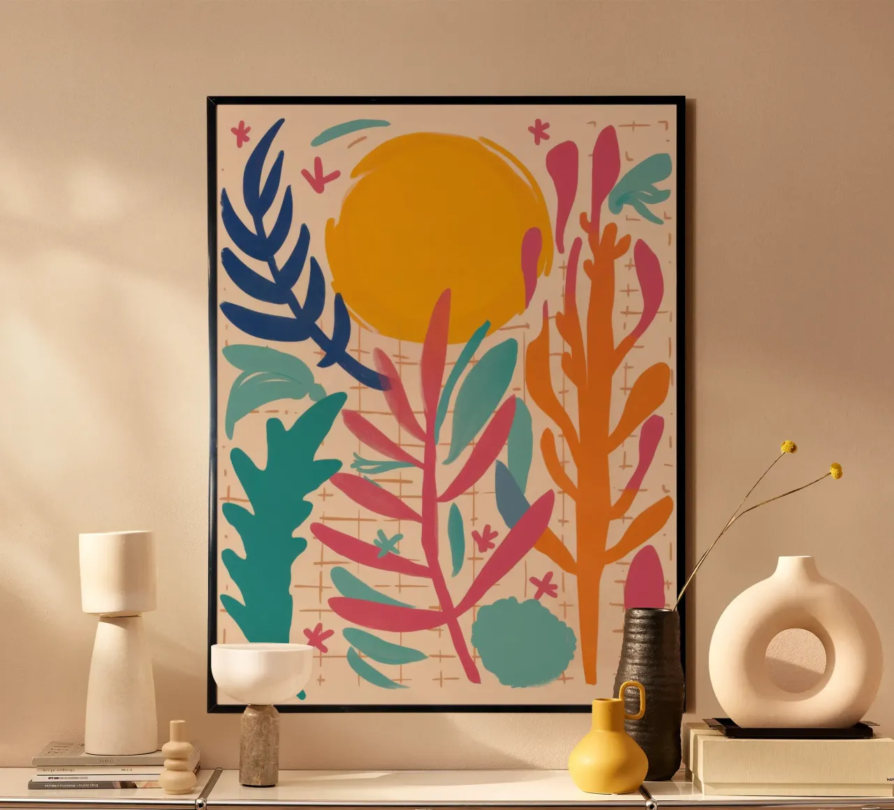 Fogliame di un giorno di sole poster con telaio in legno da Irish Strokes