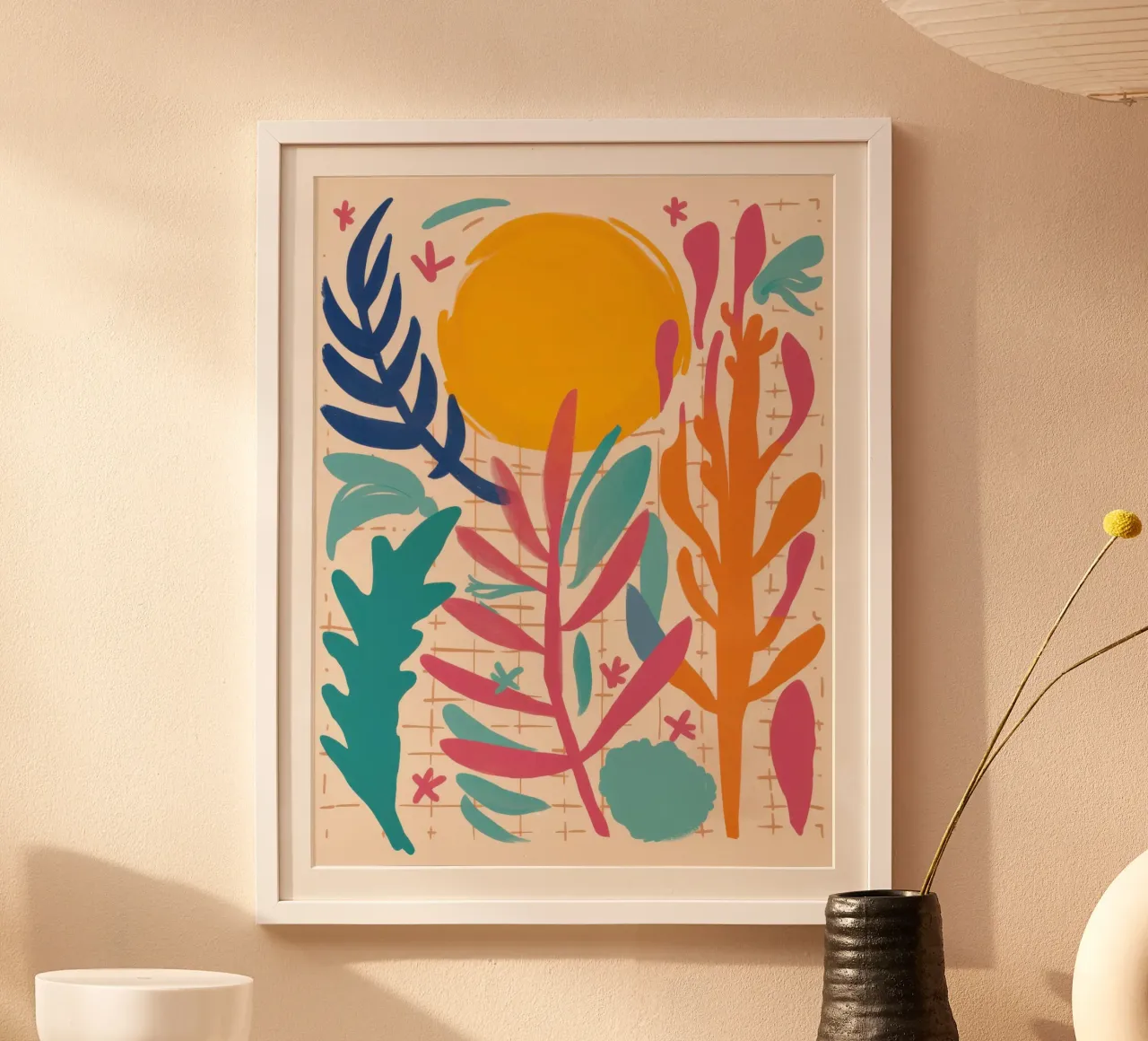 Fogliame di un giorno di sole poster con telaio in legno da Irish Strokes