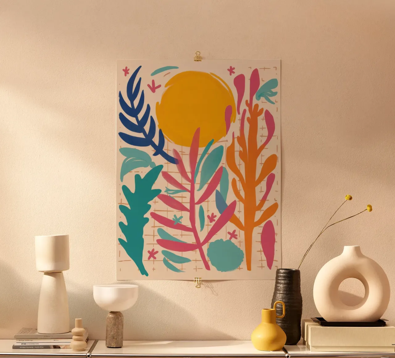 Fogliame di un giorno di sole poster con telaio in legno da Irish Strokes