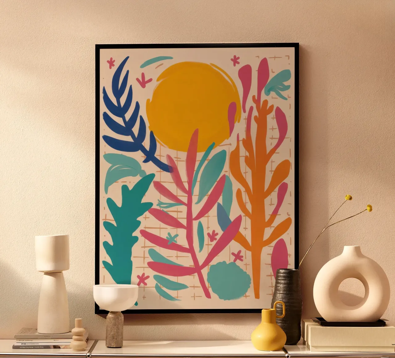 Fogliame di un giorno di sole poster con telaio in legno da Irish Strokes