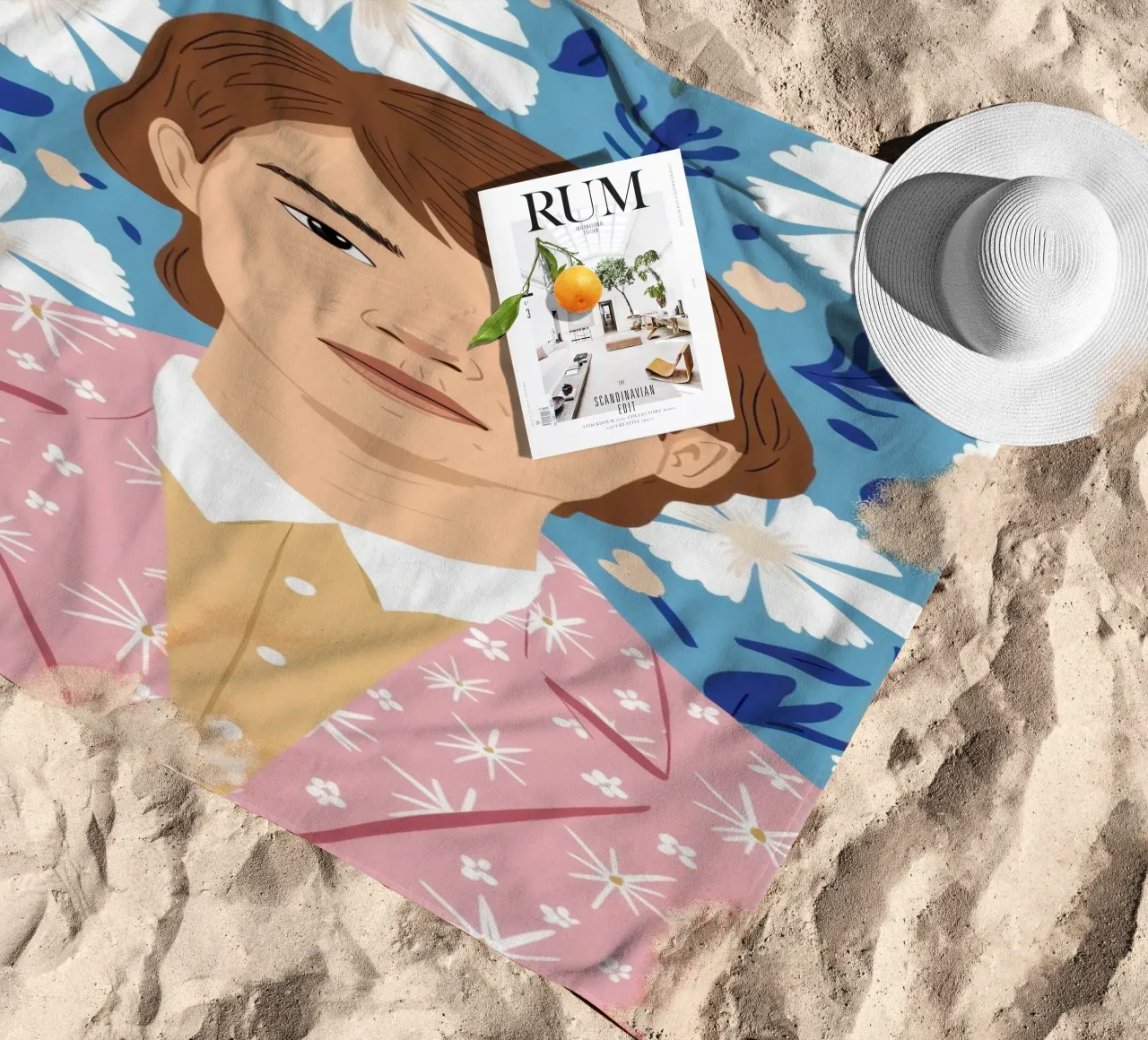 Uomo con camicia stellata telo mare da Luna Aura