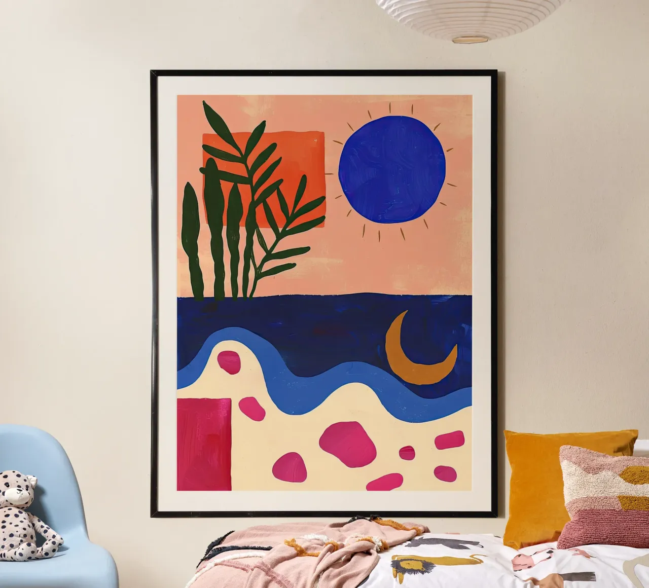 Sole blu e luna d'oro poster con telaio in alluminio da DaarbyN