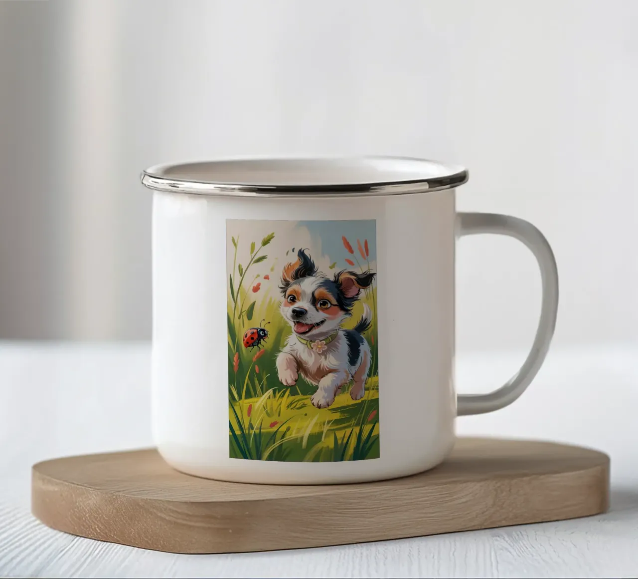 Cute puppy In The Garden tazza in smalto da Jeff Studio