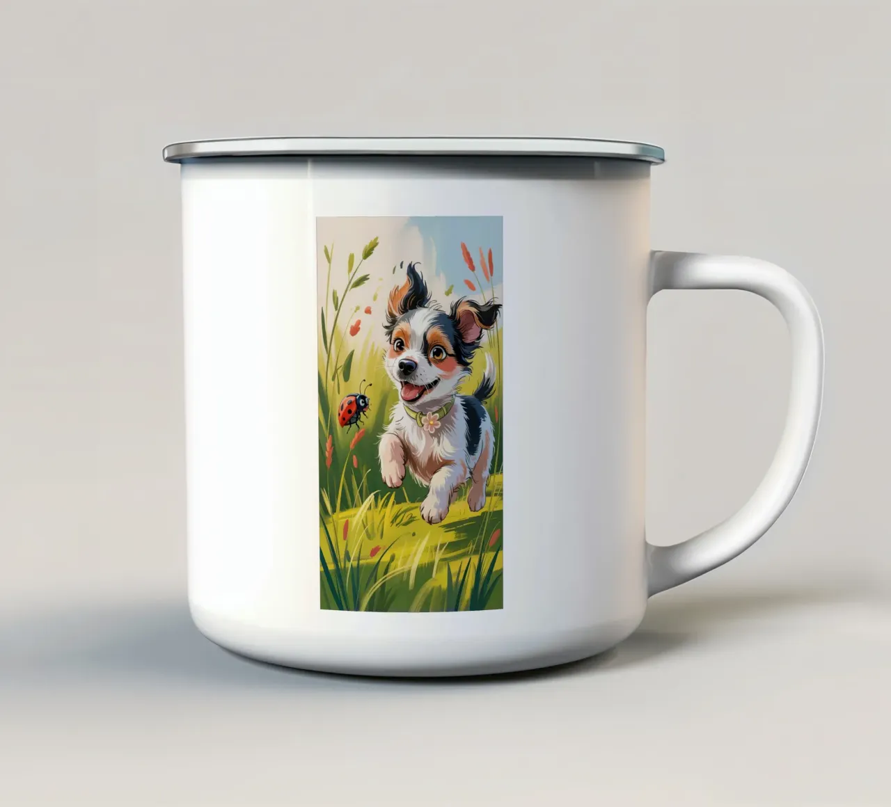 Cute puppy In The Garden tazza in smalto da Jeff Studio