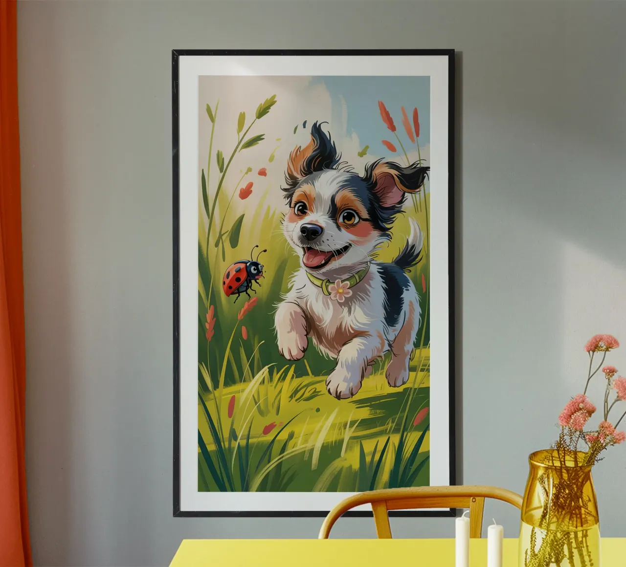 Cute puppy In The Garden poster con telaio in alluminio da Jeff Studio