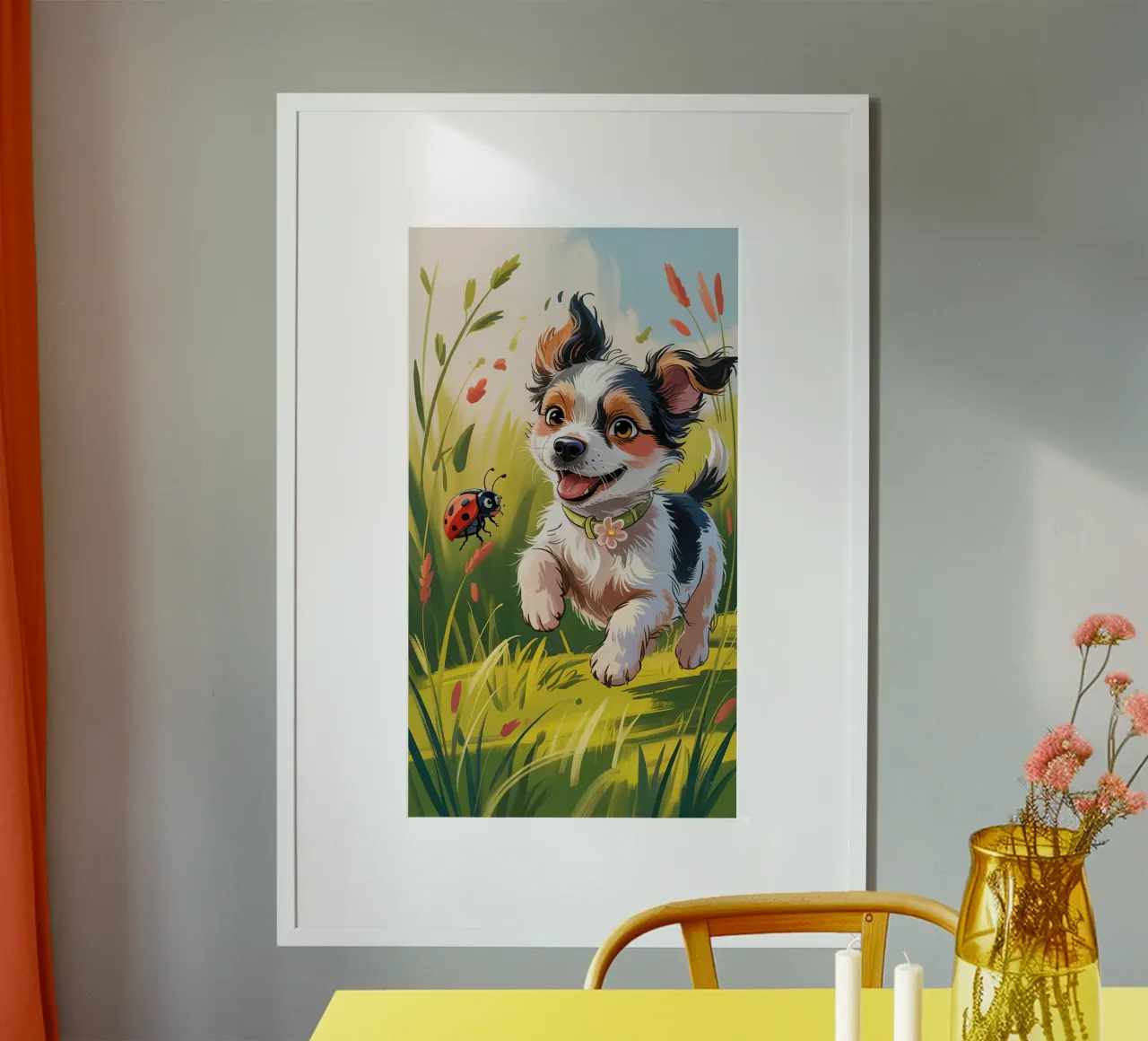 Cute puppy In The Garden poster con telaio in alluminio da Jeff Studio
