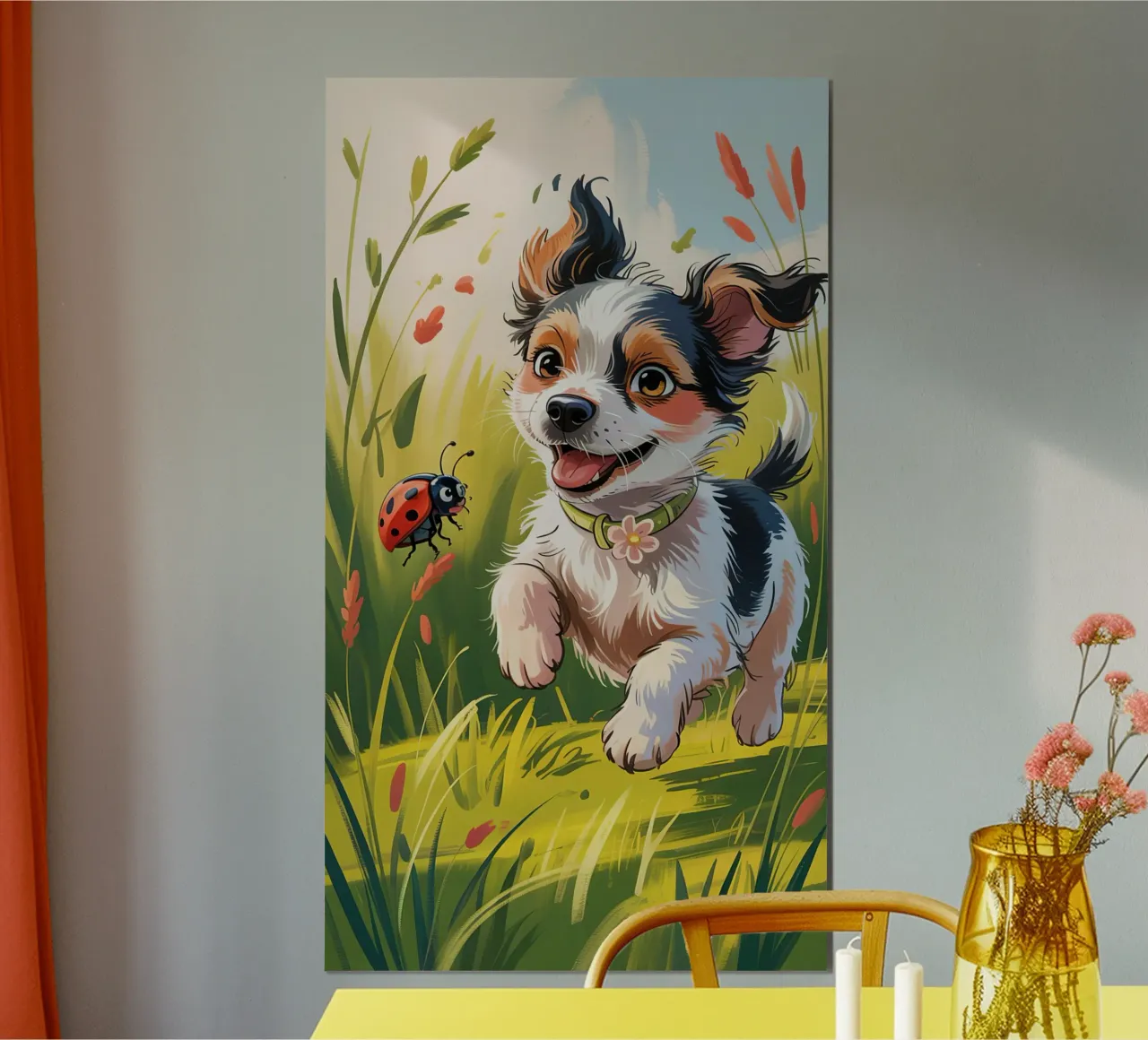 Cute puppy In The Garden poster con telaio in alluminio da Jeff Studio