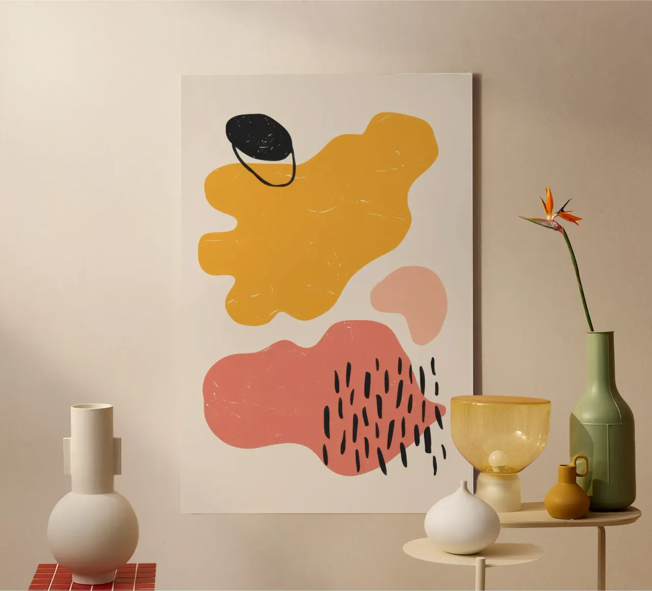 Speelse abstracte krabbels canvas met Baklijst van Luna Aura
