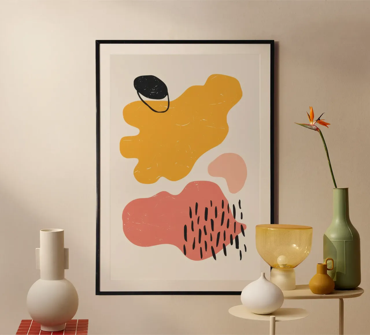 Speelse abstracte krabbels poster met aluminium frame van Luna Aura