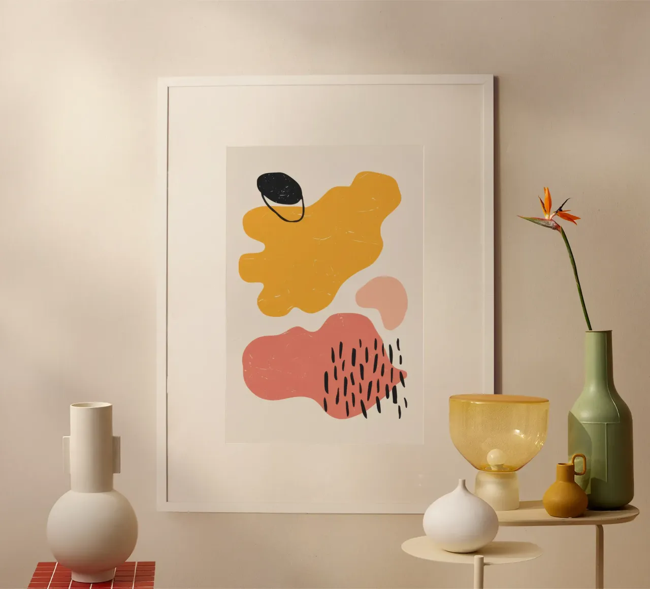 Speelse abstracte krabbels poster met aluminium frame van Luna Aura