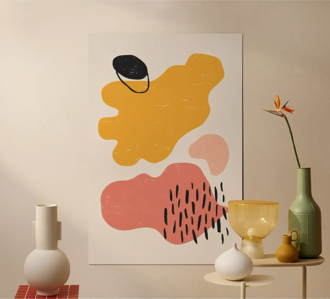 Speelse abstracte krabbels poster met aluminium frame van Luna Aura