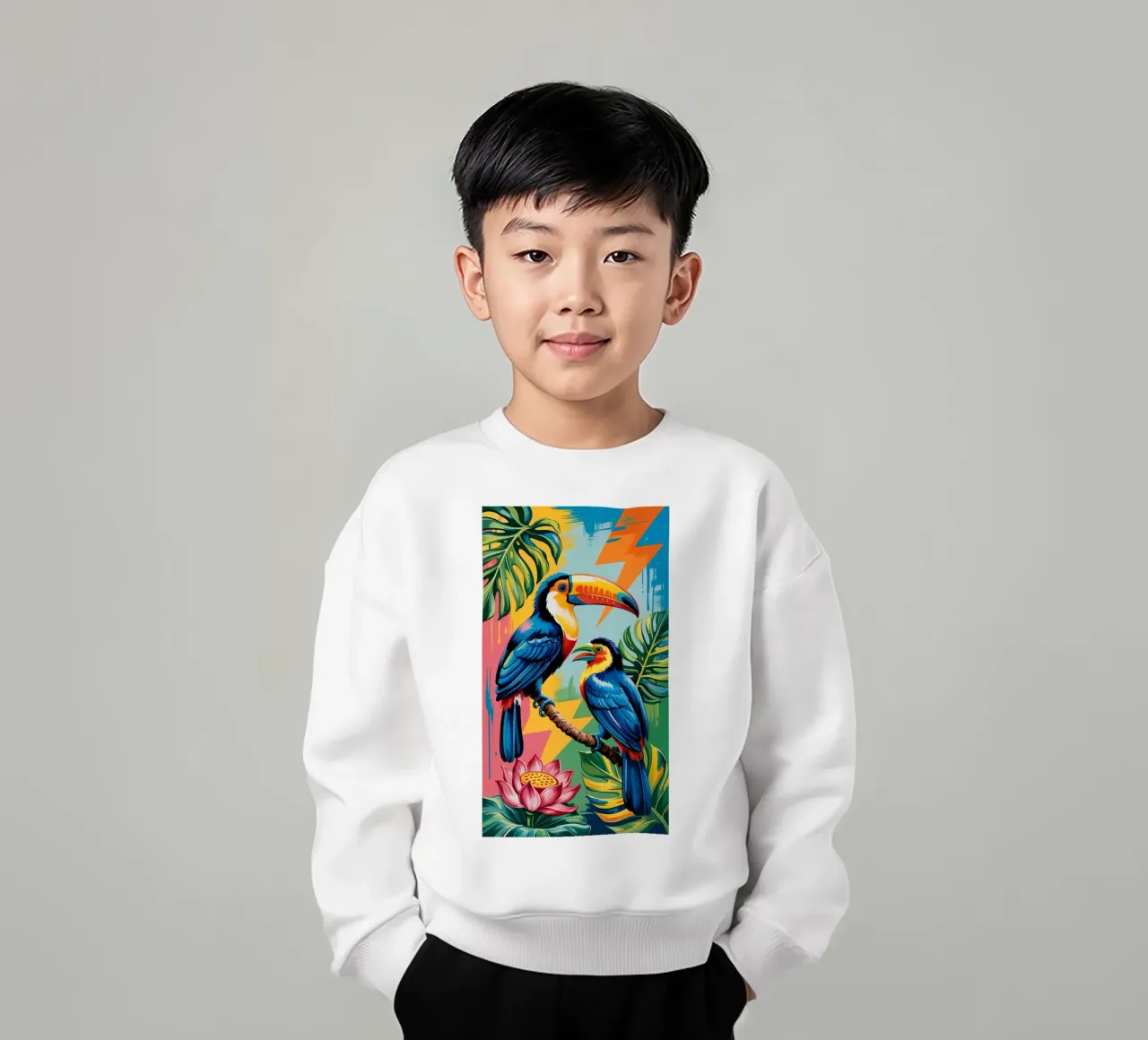 Monstera and Bird toucan Forest felpa bambino da Jeff Studio