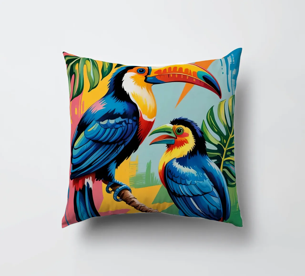 Monstera and Bird toucan Forest cuscino da Jeff Studio