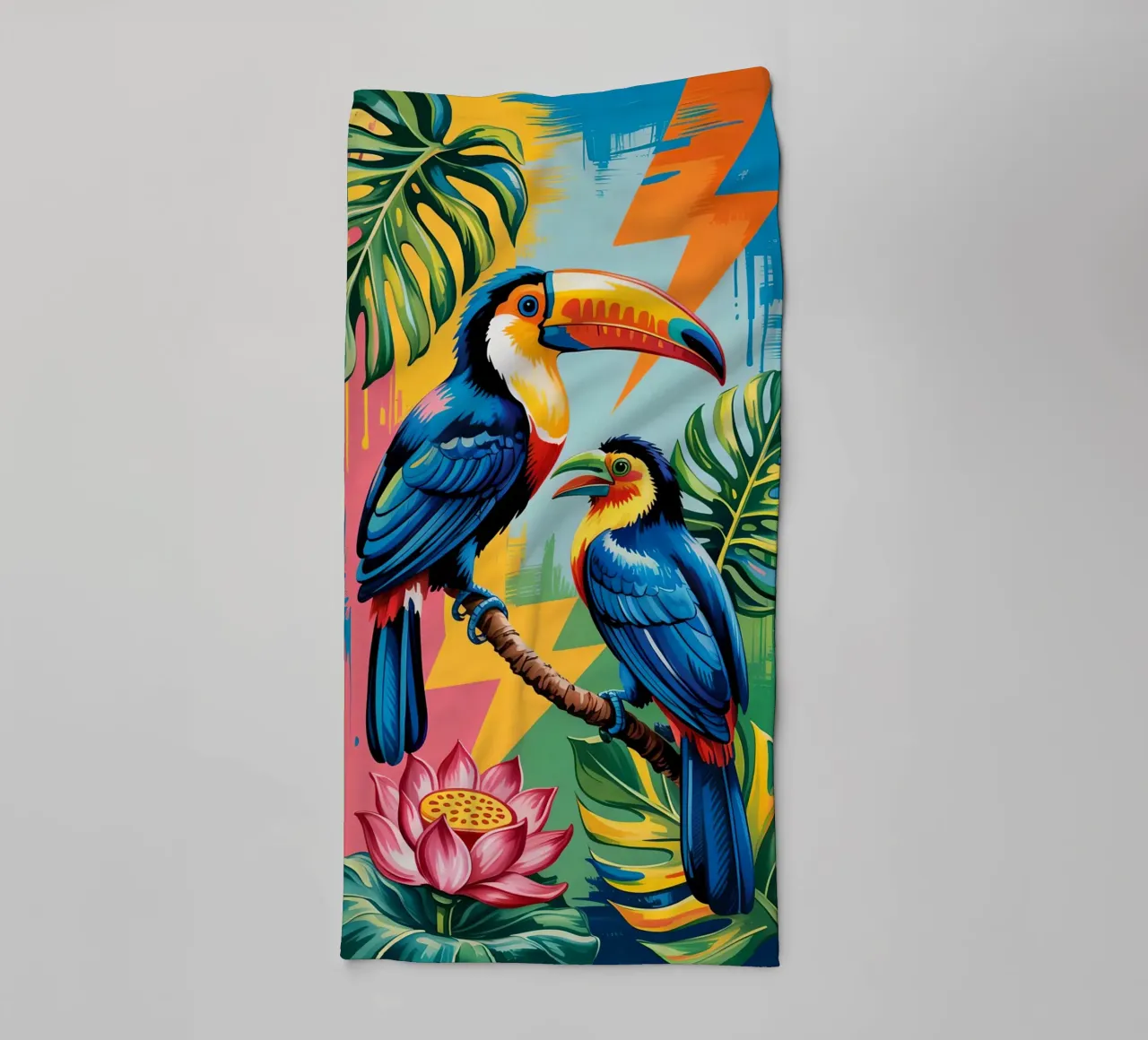 Monstera and Bird toucan Forest asciugamano da bagno da Jeff Studio