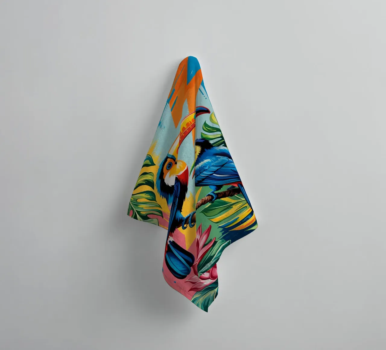 Monstera and Bird toucan Forest asciugamano da bagno da Jeff Studio