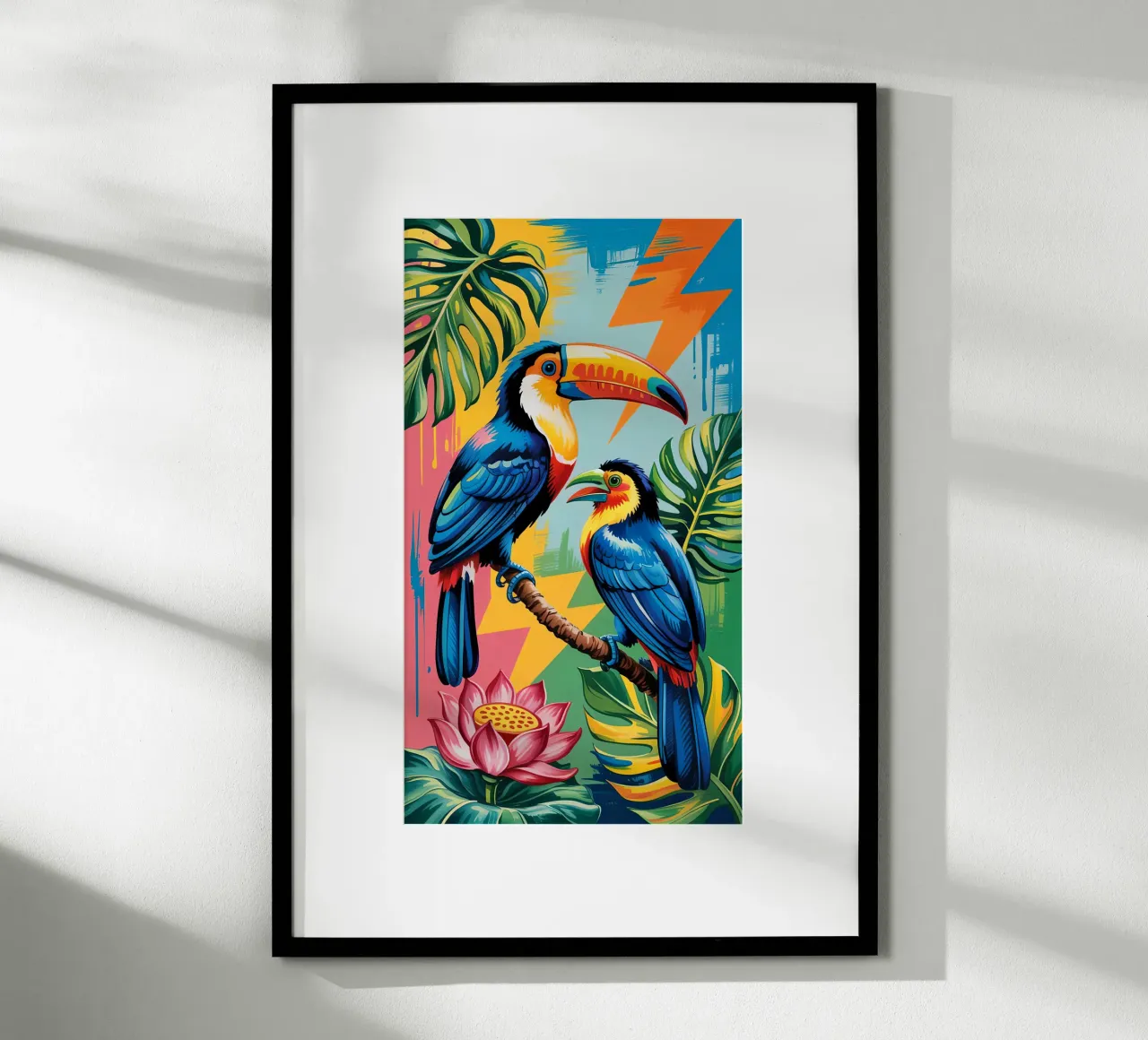 Monstera and Bird toucan Forest poster con telaio in alluminio da Jeff Studio