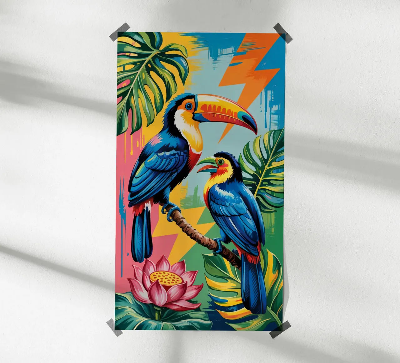Monstera and Bird toucan Forest poster con telaio in alluminio da Jeff Studio