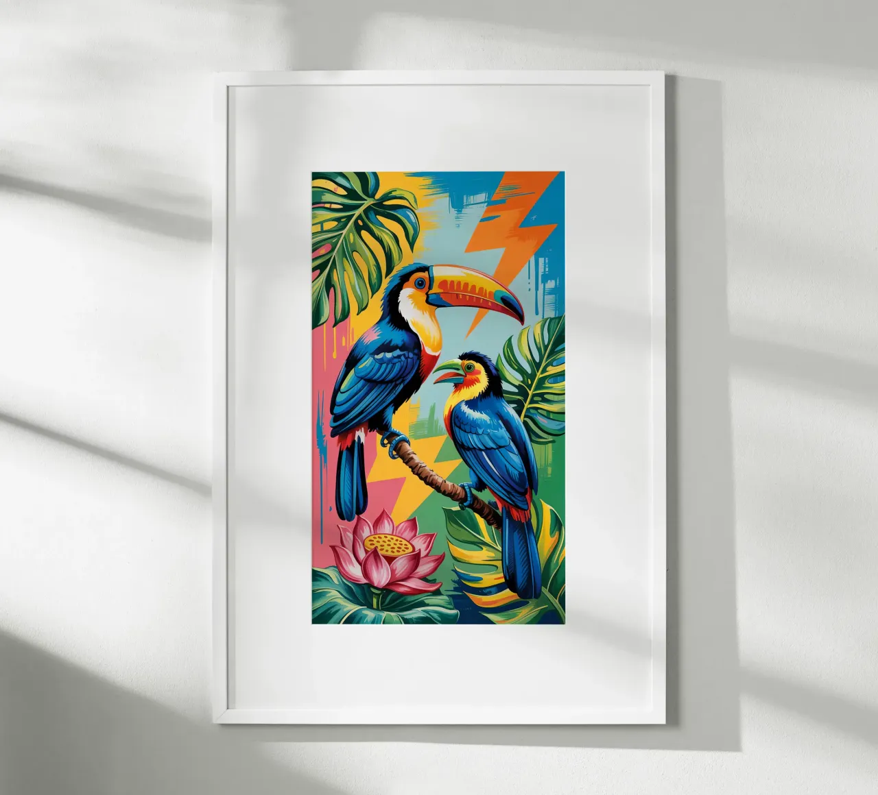 Monstera and Bird toucan Forest poster con telaio in alluminio da Jeff Studio