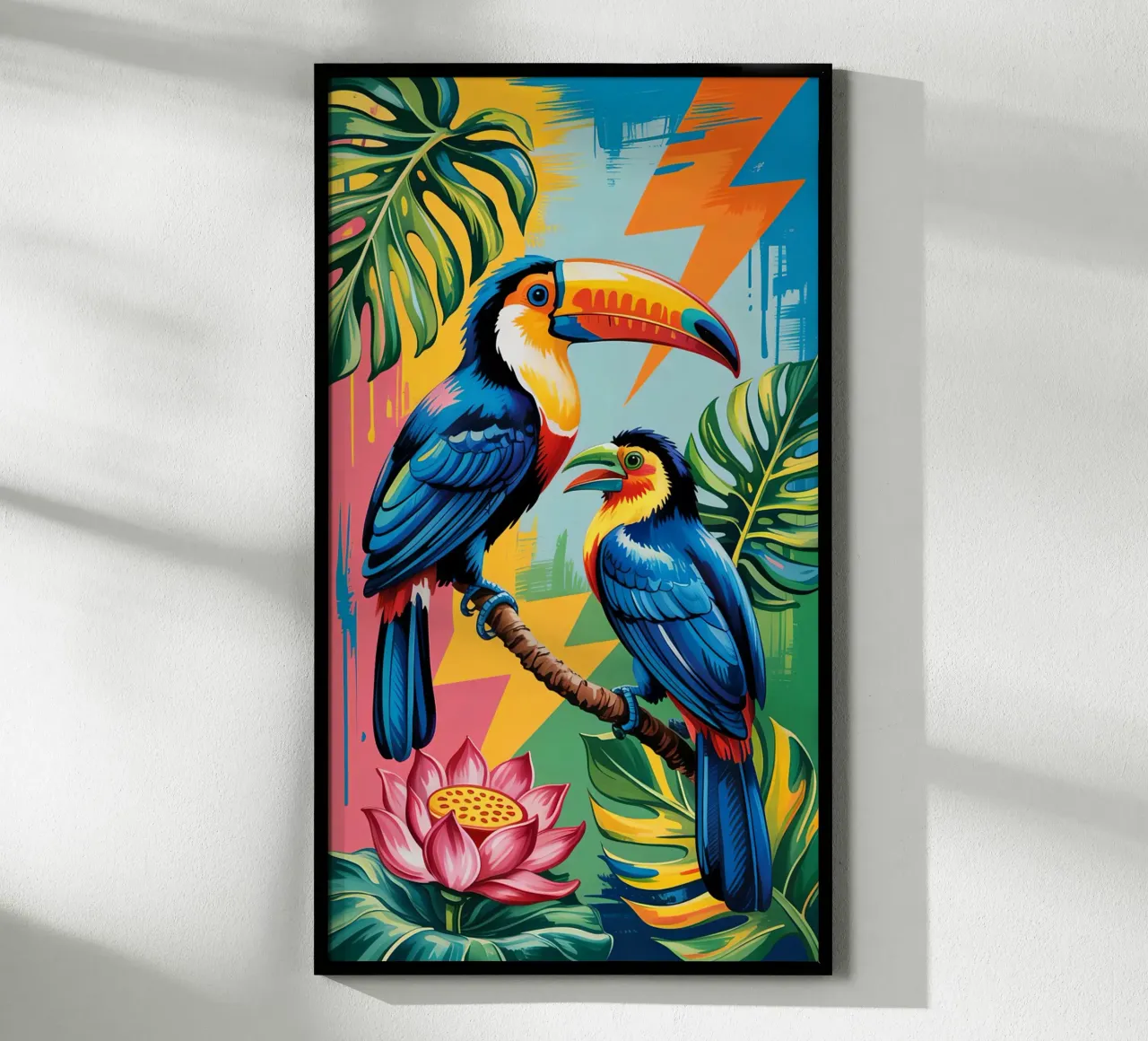 Monstera and Bird toucan Forest poster con telaio in alluminio da Jeff Studio