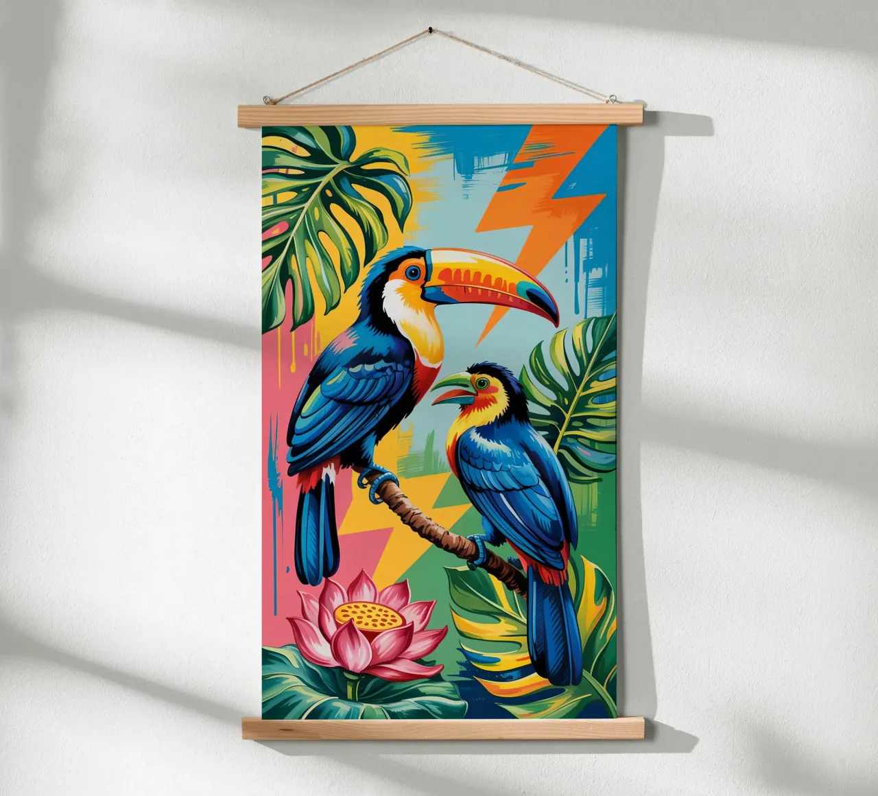 Monstera and Bird toucan Forest poster con telaio in alluminio da Jeff Studio