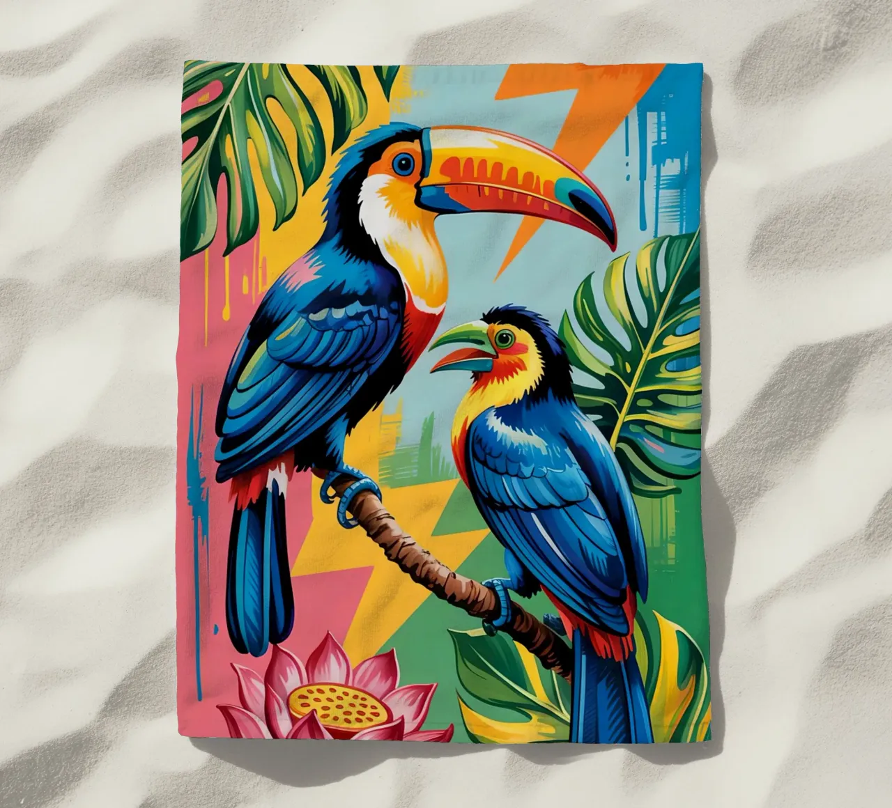 Monstera and Bird toucan Forest telo mare da Jeff Studio