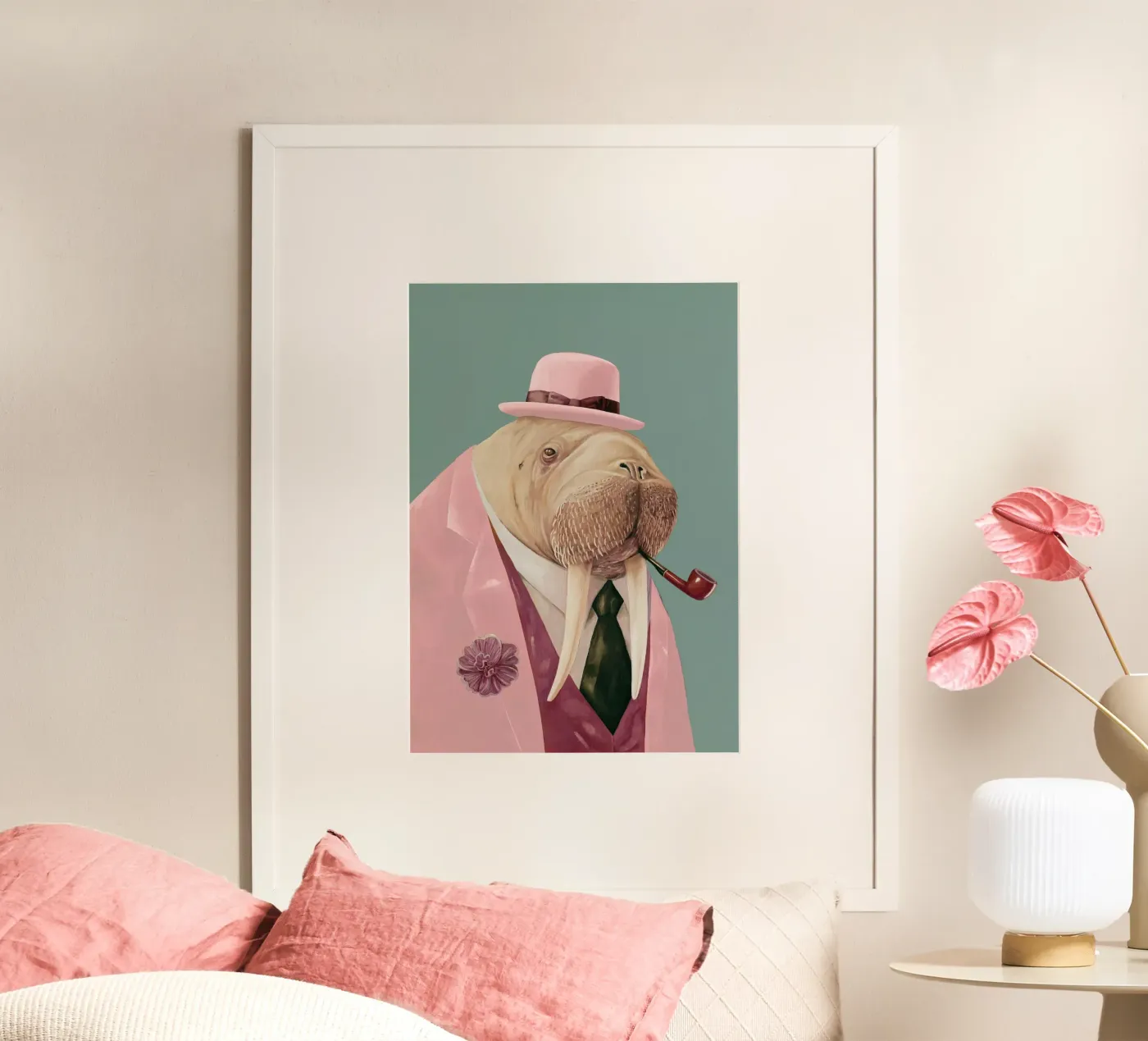 Dapper Walrus - Verde rosa poster da Animal Crew