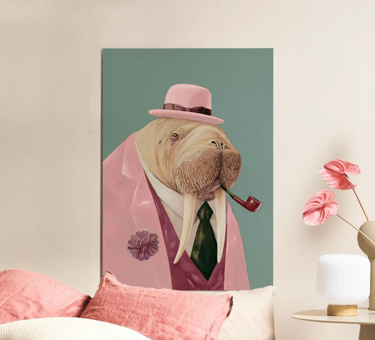 Dapper Walrus - Pink green poster van Animal Crew