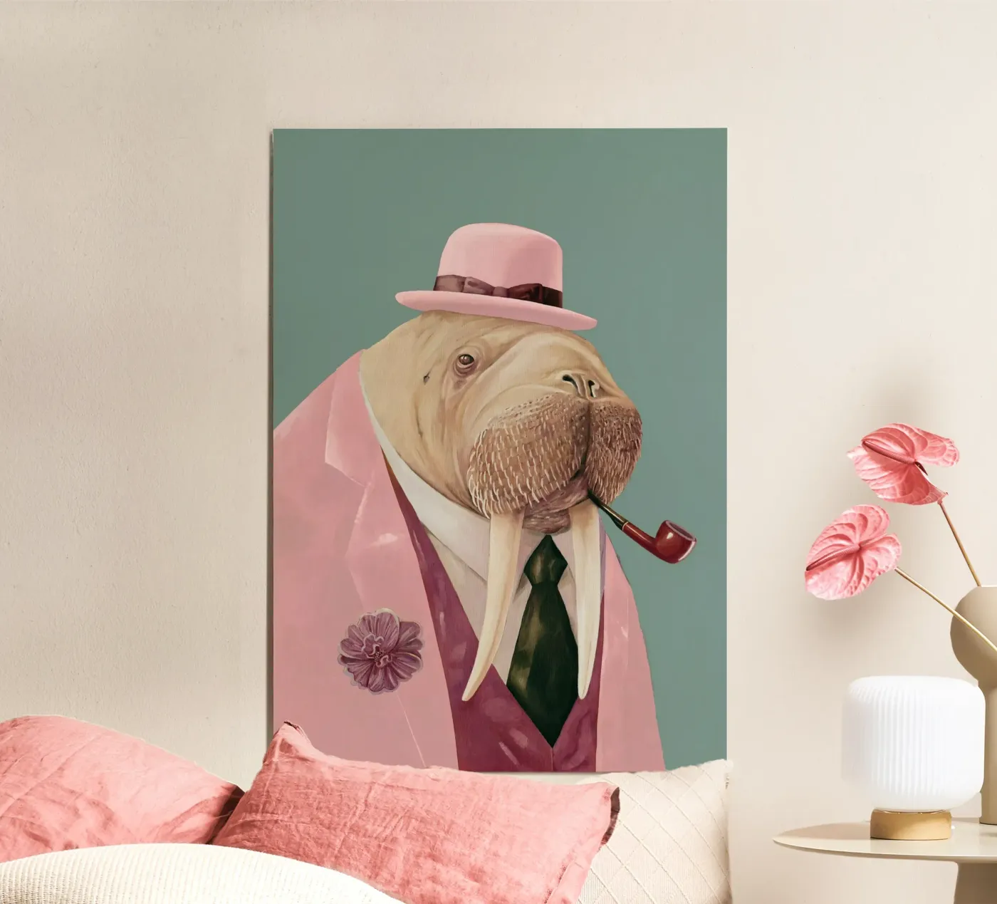Dapper Walrus - Verde rosa poster da Animal Crew