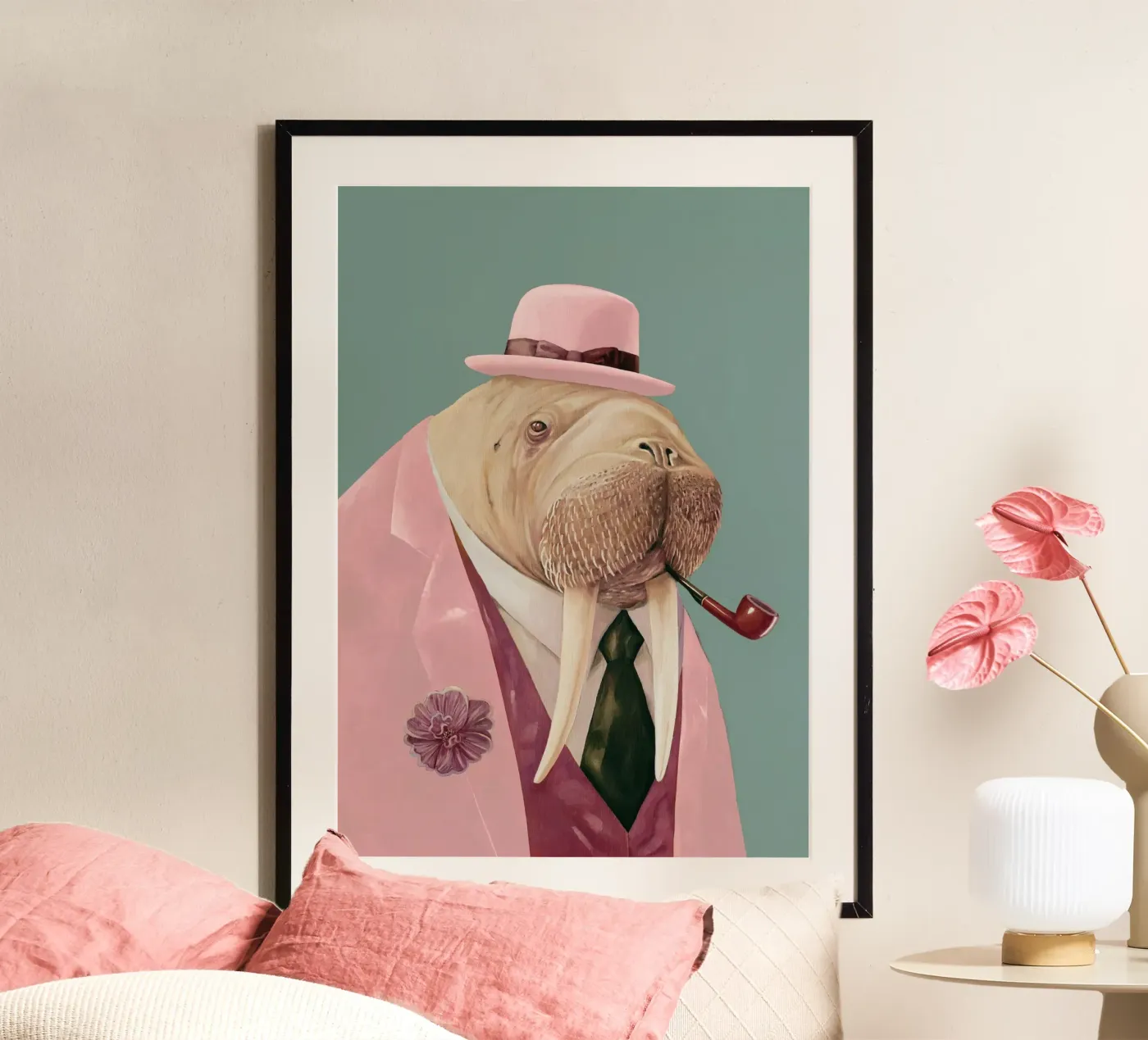 Dapper Walrus - Verde rosa poster da Animal Crew