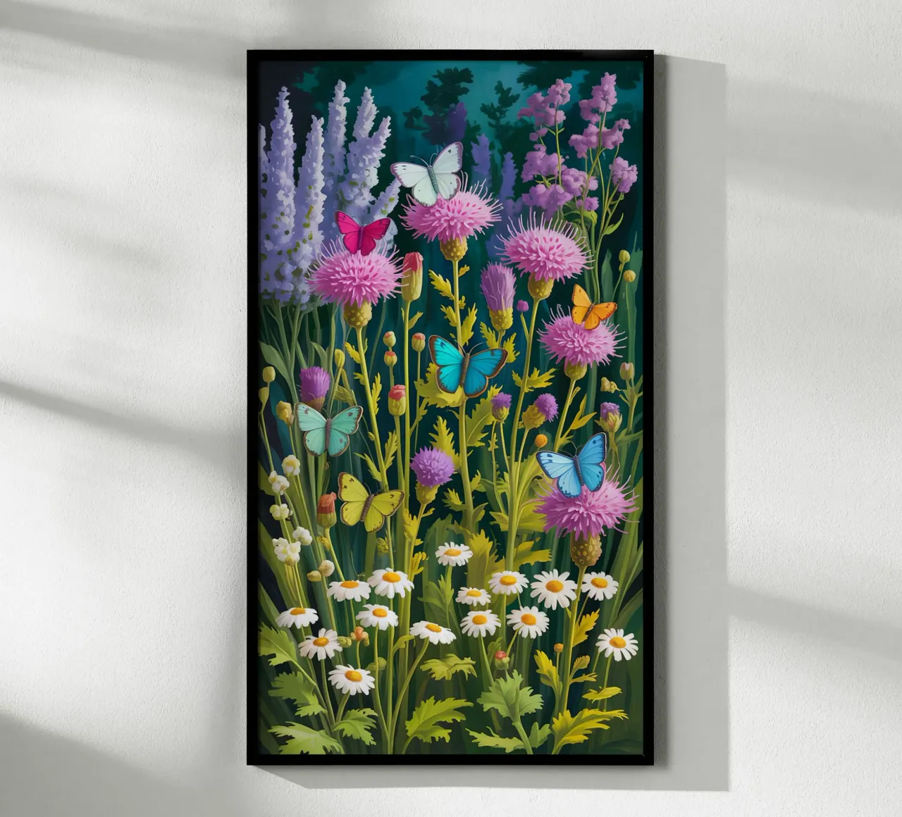 Butterfly With Flower In The Garden poster con telaio in plastica da Jeff Studio