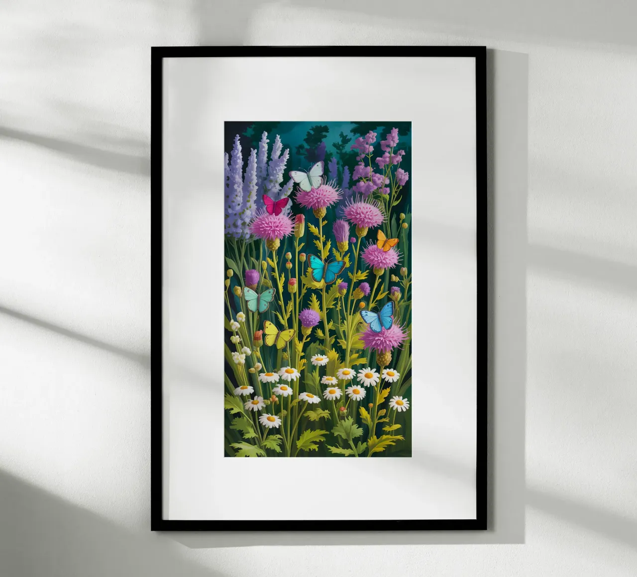 Butterfly With Flower In The Garden poster con telaio in plastica da Jeff Studio