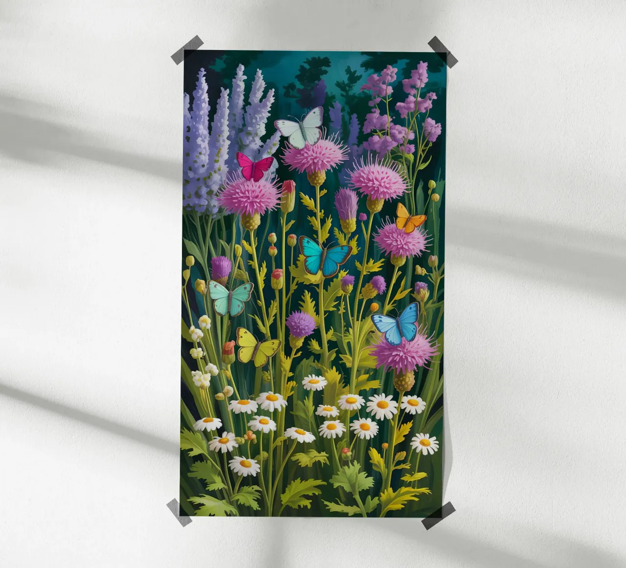 Butterfly With Flower In The Garden poster con telaio in plastica da Jeff Studio