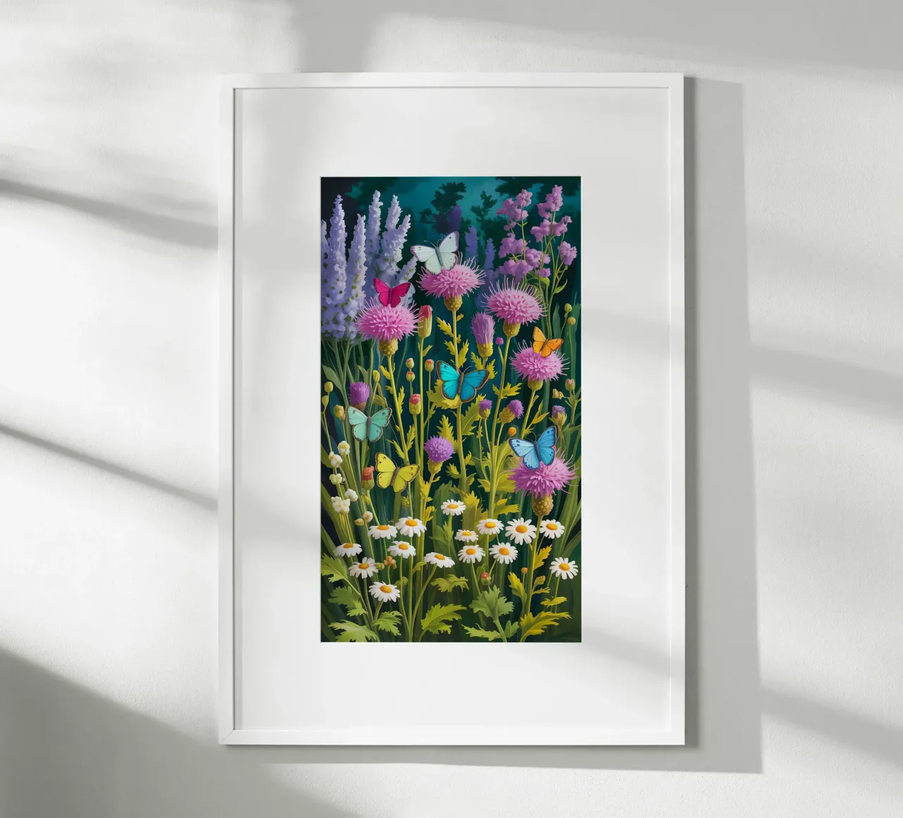 Butterfly With Flower In The Garden poster con telaio in plastica da Jeff Studio